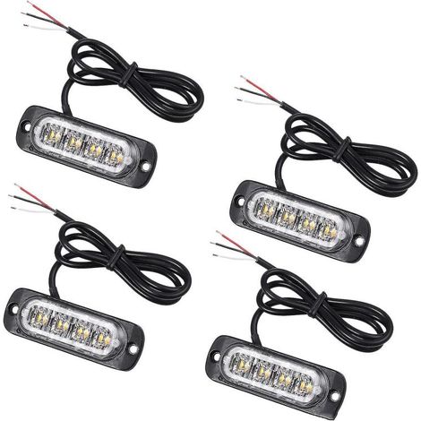 4 feux stroboscopiques de récupération à 4 LED ambrées 12 V 24 V, clignotant orange pour calandre (1/5)
