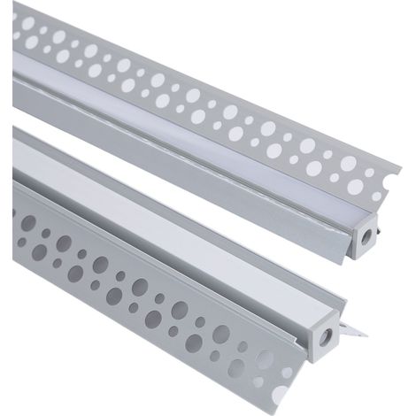 Perfil Aluminio Integrado en Escayola/Pladur Esquina Interior Tira LED hasta 9 mm con Tapa Continua Aluminio 2 m Blanco traslúcido