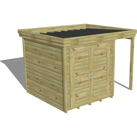 ABRI DE JARDIN bois Pin autoclave 27mm - 3,14x2,64m / 8,3m2 - Bac acier - Plancher bois (1/5)