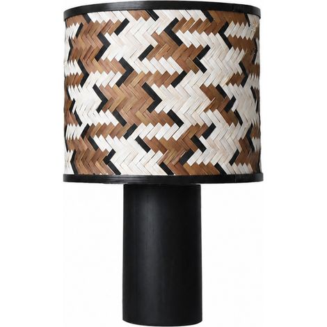 Gran lámpara de mesa Phil de madera de roble y bambú marrón y negro (1/3)