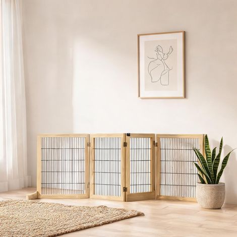 Grille de protection pliable pour chien en pin et acier en bois (1/5)