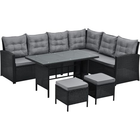 Monroe 8 Seater Garden Rattan Furniture Corner Dining Set Table Sofa Bench Stool Black (1/5)