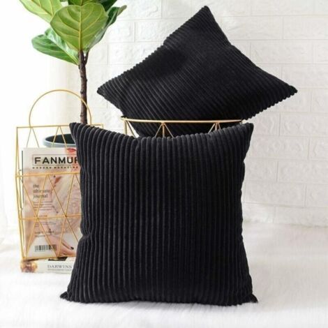 Coussin et housse de coussin Rayé Noir Lot de 2, Velours Côtelé Doux Décoratif Carré Housse de Coussin Housses de Coussin Taie d'oreiller, Décorations de Maison pour Canapé Canapé Lit Chaise 45x45 cm (1/4)