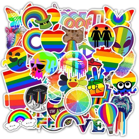 50ème Autocollants Aufkleber – Pride-Motiv – Regenbogen – Mehrfarbige Aufkleber