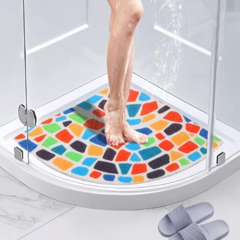 Loofah Corner Shower Mat, Anti-Slip Anti-Mildew Bath Mat 60 x 60 cm, Shower Mat for Indoor Outdoor Shower, Washable Area Bath Mat for Bathroom Floor (1/5)