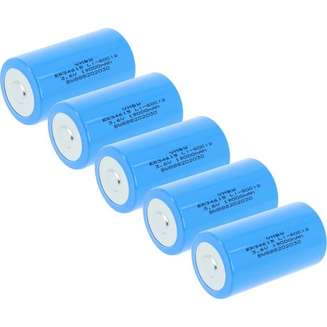 vhbw 5x Piles au lithium ER34615 - Piles primaires (19000mAh, 3,6V, Li-SOCl2)