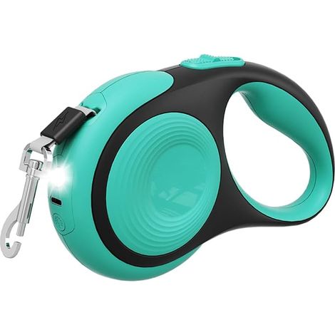 Laisse Rétractable pour Chien,10/16 Pieds,360°,Anti-enchevêtrement,avec Câble Anti-Mastication,Lumière LED,Frein et Verrouillage a Une Main pour Chiens de Petite et Moyenne Taille Jusqu'à 30 Kg/66 LB (1/5)