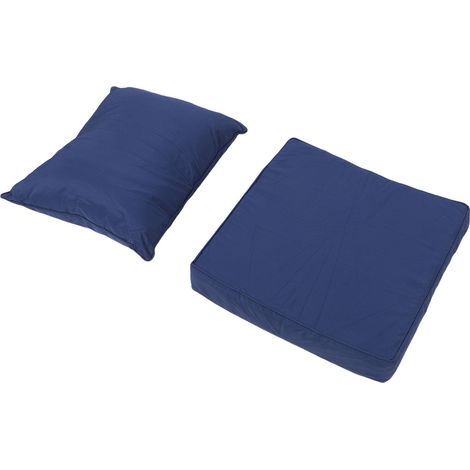 Ensemble de coussins de chaise de plein air en polyester imperméable ouate PP épaisse coussin d'assise et traversin de dos intégrés jardin terrasse plage bleu marine (1/5)