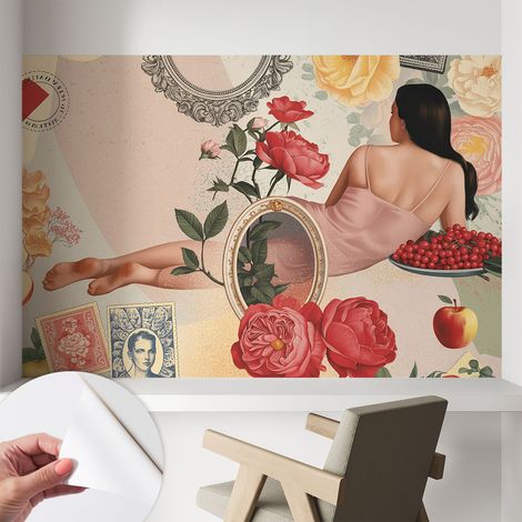 Tapete Selbstklebend - modernes Design - Wohnungsdeko - geruchslos - langlebig Blumeneleganz 104x70 cm (1/5)