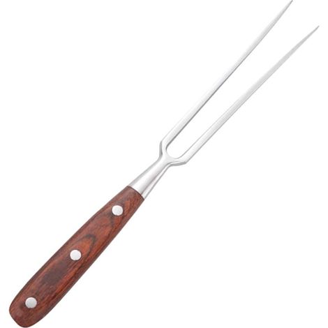 Fourchette à viande en acier inoxydable avec manche en bois, fourchette à découper, fourchette à découper à deux dents, pour viande de porc, de dinde, de bœuf (1/5)