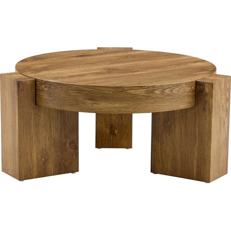 Set di tavolini da caffè rotondi 2 pezzi in MDF effetto legno e vetro temperato marrone (1/5)