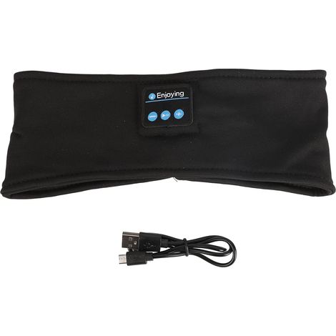 Bandeau de Musique de Sport, Bandeau avec Batterie USB Rechargeable, 8 Heures de Lecture, Amovible Absorbant la Transpiration pour Dormir, Entraînement (BLACK) (1/5)