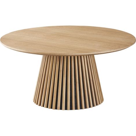 Homifab – Table basse ronde en bois cannelé Ø80 cm – Piètement conique pour stabilité – Design moderne et intemporel – Idéale pour petits espaces (1/5)
