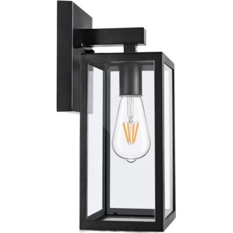 Applique murale d'extérieur, applique murale extérieure étanche, applique murale noire mate antirouille avec abat-jour en verre transparent (ampoule non incluse) (1/4)