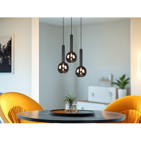 Pendelleuchte CLAYTON Industrial 3-flammig Rauchglas-Kugeln, Ø 45cm (1/5)