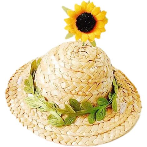 Strickmütze aus Stroh mit breiter Krempe für Hunde, verziert mit Blumen und Ranken. (1/4)