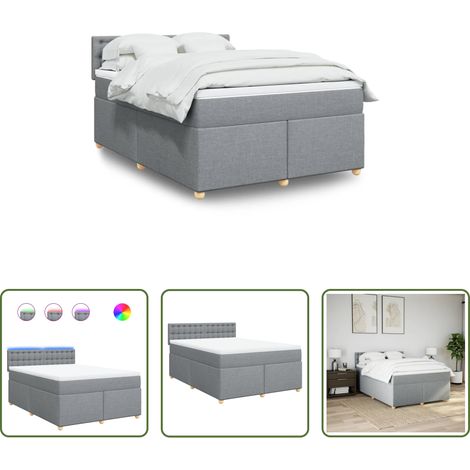 vidaXL LED-Beleuchtung - Boxspringbett mit Matratze Hellgrau 140x200 cm Stoff (1/5)