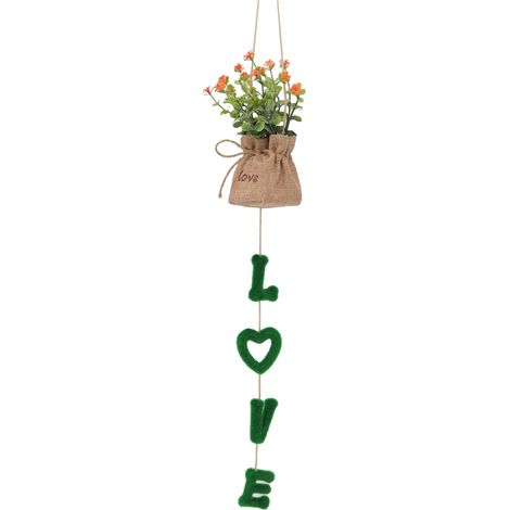Hängender Blumenkorb „Liebe“ aus Kunststoff und Leinen, künstliche Hängeblumen für Zuhause und Hochzeit (1/5)