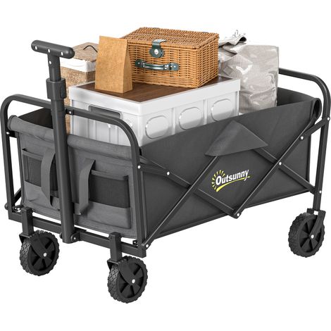 62L Festival Trolley on Wheels, Garden Folding Trolley Cart, 120kg Heavy Duty Collapsible Folding Wagon with Adjustable Handle Carrying Bag for Beach, Camping, Festival, Grey (1/5)
