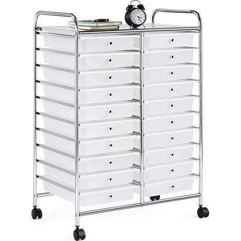 Yaheetech Carrello di stoccaggio Portaoggetti con 20 Cassetti Rimovibili e 2 Ripiani in Ferro e PP per Ufficio/Sala da Pranzo/Cucina/Dispensa/Soggiorno Bianco (1/5)