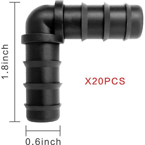 Lot de 20 Coude cannelé 16 mm pour tuyau goutte à goutte Liaison coudée pour l'union de tuyaux, noir (1/3)