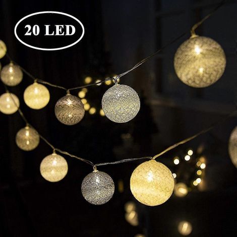 Guirnalda de luces LED blancas cálidas de 20 bolas, 6 cm, de algodón, ideal para decoración de habitaciones infantiles, fiestas, Navidad y bodas. (1/3)