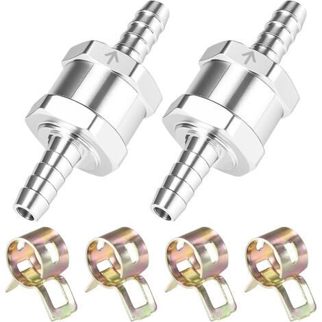 2 Pièces Clapet Anti Retour En Aluminium De Carburant 6 mm, 4 Pinces, Pour Huile Chromée Et Eau Essence Voiture Bateau Moto, Carburateur Systèmes Basse Pression Tuyau De Carburant (1/5)