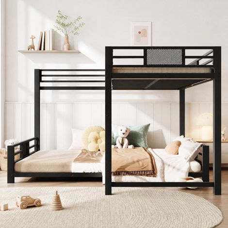 Letto a castello angolare in metallo nero 90x200 e 140x200 OKWISH (1/5)
