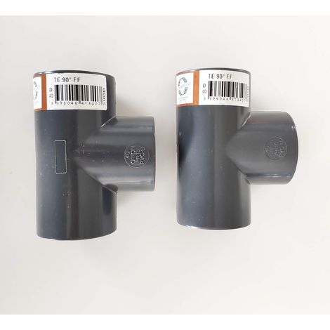 Lot de 2X Té PVC Pression – U 90° / 40mm intérieur F/F/F PN16 / Manchon 40 mm pour Piscine et arrosage / Tés égaux