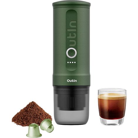 OutIn Nano Macchina da Caffè Espresso Elettrica Portatile - Verde Foresta, Caffè Macinato e Capsule NS - Camping, Viaggio, Trekking (1/5)