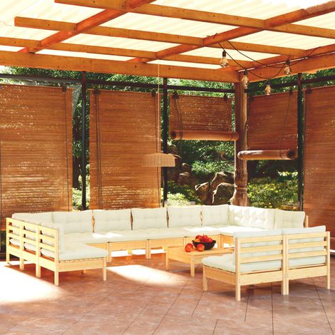 13-tlg. Garten-Lounge-Set mit Creme Kissen Massivholz Kiefer (1/5)