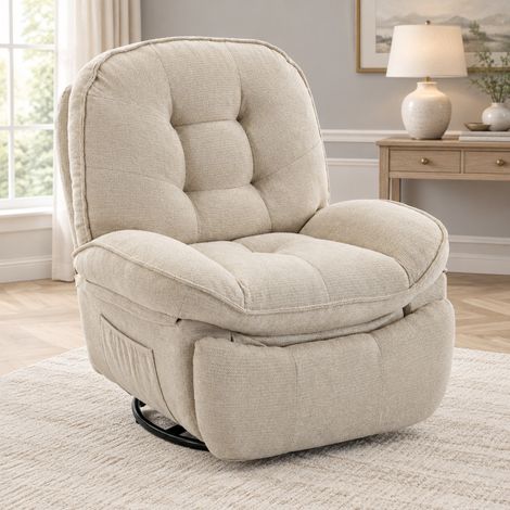 Fauteuil relax pivotant et inclinable, avec fonction balancement, repose-pieds, revêtement en tissu doux, poches de rangement, dossier inclinable à 145°, charge 150 kg - CHICFURN (1/5)