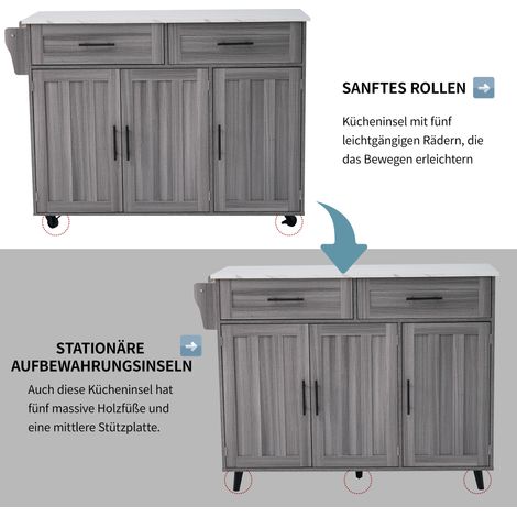Buffet blanc+gris kaki 129x46(71)x91,5cm table pliante,étagères intérieures,5 roues,armoires et 2 tiroirs pour salle à manger. (1/5)