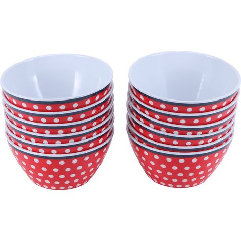 12 Pièces Bols à Salade 6 Pouces, Vaisselle de Service Imitation Porcelaine, Design Point Rouge