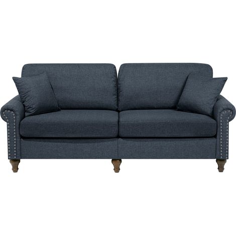 Sofá 3 plazas tapizado en tela gris oscuro estilo Chesterfield con respaldo bajo Otra