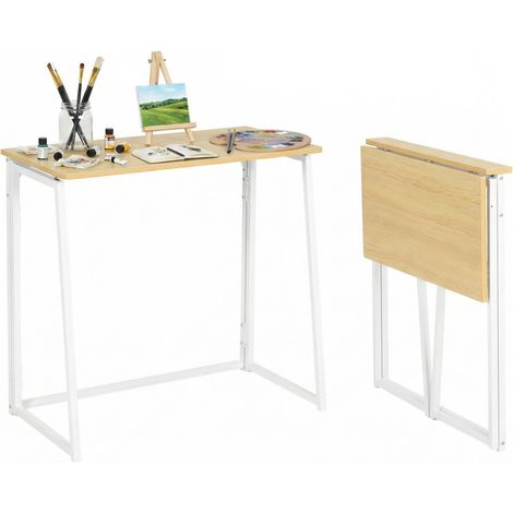 Table de Bureau compacte et de Dessin 80 × 40 cm, Pliable, Peu encombrante, pour étudiants, Petits Appartements, Cadre en métal Robuste, en chêne Blanc (1/4)