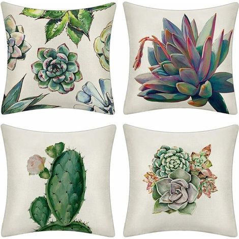 Housse de coussin 45 x 45 cm housses de coussin jeter taie d'oreiller canapé voiture carré housse de coussin maison lit décor ensemble de 4 (cactus) (1/4)