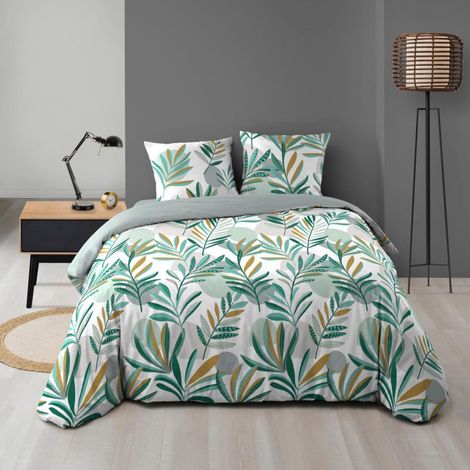 Paris Prix – Parure de lit 3 pièces imprimé végétal 240x220cm – Housse de couette microfibre – Taies d'oreiller 63x63cm – Certification Oeko-Tex (1/5)