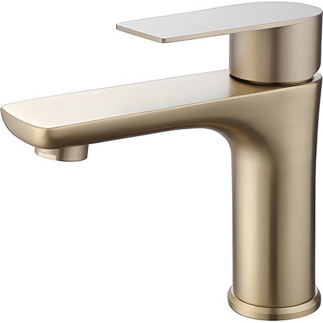 Lavabo de salle de bain en acier inoxydable doré, mitigeur thermostatique monotrou, lavabo à poser, robinet mitigeur en céramique 15,8 x (1/5)