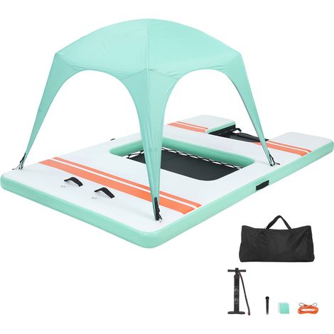 Mophorn Aufblasbares Schwimmdock 3,05x1,83m, Schwimmplattform mit rutschfester Oberfläche,Tragetasche, Sonnendach und abnehmbarer Leiter, Schwimmende Insel, Wasserplattform für Pool, Strand und Meer (1/5)