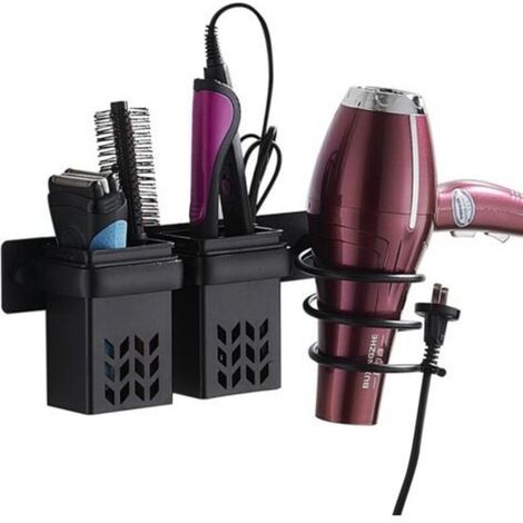 Hair Dryer Holder, Aluminum Hair Dryer and Flat Iron Holder with ABS Storage and Cable Organizer, Multifunctional Bathroom Holder for Storing Hair Dryers, Flat Irons, Plus More (1/5)