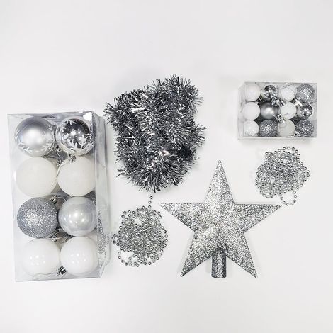Kit Boules de Noël & Cimier - set 44 pcs - Blanc / Argent - SILUMEN (1/5)