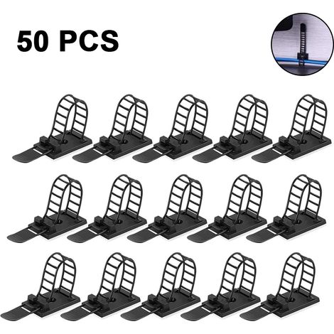Lot de 50 attaches-câbles auto-adhésives réglables avec vis et trous supplémentaires, pour la gestion des câbles à la maison et au bureau. (1/5)