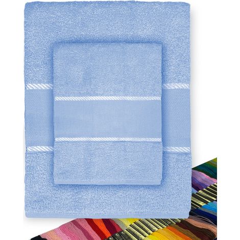 Set Asciugamani Spugna Tela Aida da ricamare Punto Croce 1+1 Viso E OSPITE con Filato in Omaggio Azzurro