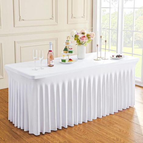 Weiße Spandex Tischdecke für 183cm Rechtecktisch, waschbar & knitterfrei