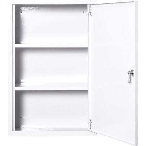 Abschließbarer Medizinschrank mit 2 Ablagen, 3 Ebenen, weißes Metall, 40 x 18 x 60 cm, mit 2 Schlüsseln