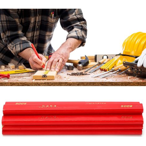 10 achteckige Holzstifte mit roter Mine (1/5)