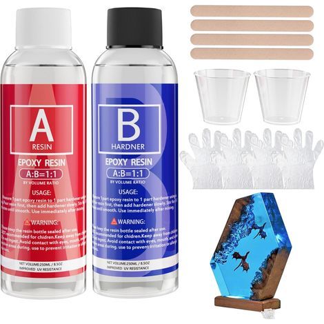 Résine époxy avec durcisseur 1:1, 500 ml de résine époxy haute brillance, résine de revêtement et de coulée sans bulles pour bricolage, bijoux, sous-verres, décorations de Noël (1/5)