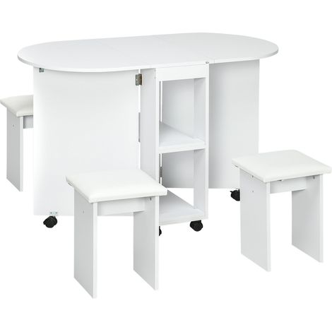 Tavolo Pieghevole Salvaspazio con 4 Sgabelli in Legno Truciolato Bianco (1/5)