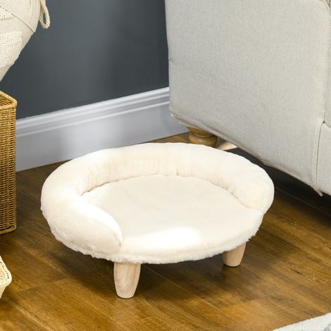 Canapé pour animaux 47x40x20 cm en tissu peluche crème, assise surélevée pour petit chien – MEUBLIV (1/5)